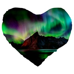 Aurora Borealis Nature Sky Light Large 19  Premium Heart Shape Cushions by Pakjumat