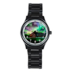 Aurora Borealis Nature Sky Light Stainless Steel Round Watch by Pakjumat