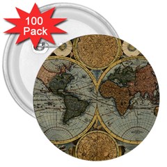 Vintage World Map Travel Geography 3  Buttons (100 Pack)  by Pakjumat