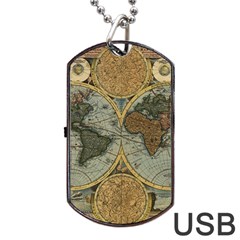 Vintage World Map Travel Geography Dog Tag Usb Flash (two Sides) by Pakjumat