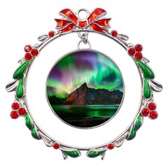 Aurora Borealis Nature Sky Light Metal X mas Wreath Ribbon Ornament by Pakjumat