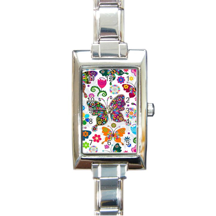 Butterflies Abstract Colorful Floral Flowers Vector Rectangle Italian Charm Watch