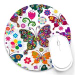 Butterflies Abstract Colorful Floral Flowers Vector Round Mousepad Front