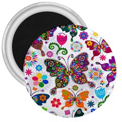 Butterflies Abstract Colorful Floral Flowers Vector 3  Magnets by Pakjumat