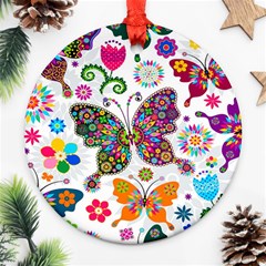 Butterflies Abstract Colorful Floral Flowers Vector Ornament (round) by Pakjumat