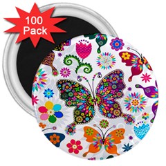 Butterflies Abstract Colorful Floral Flowers Vector 3  Magnets (100 Pack) by Pakjumat