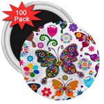 Butterflies Abstract Colorful Floral Flowers Vector 3  Magnets (100 pack) Front