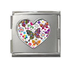 Butterflies Abstract Colorful Floral Flowers Vector Mega Link Heart Italian Charm (18mm) by Pakjumat