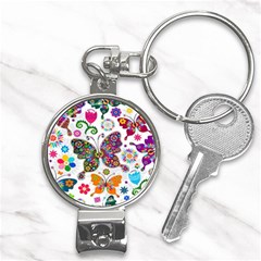 Butterflies Abstract Colorful Floral Flowers Vector Nail Clippers Key Chain by Pakjumat