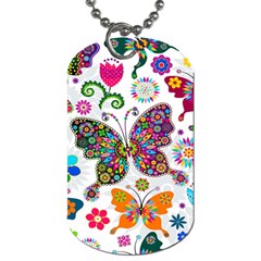 Butterflies Abstract Colorful Floral Flowers Vector Dog Tag (one Side) by Pakjumat