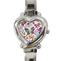 Butterflies Abstract Colorful Floral Flowers Vector Heart Italian Charm Watch by Pakjumat