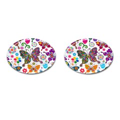 Butterflies Abstract Colorful Floral Flowers Vector Cufflinks (oval) by Pakjumat