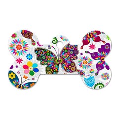 Butterflies Abstract Colorful Floral Flowers Vector Dog Tag Bone (one Side) by Pakjumat