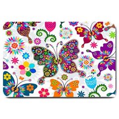 Butterflies Abstract Colorful Floral Flowers Vector Large Doormat by Pakjumat