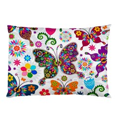 Butterflies Abstract Colorful Floral Flowers Vector Pillow Case by Pakjumat