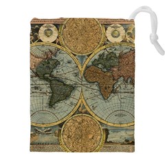 Vintage World Map Travel Geography Drawstring Pouch (5xl) by Pakjumat