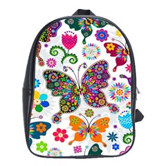 Butterflies Abstract Colorful Floral Flowers Vector School Bag (large) by Pakjumat