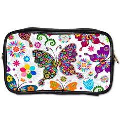 Butterflies Abstract Colorful Floral Flowers Vector Toiletries Bag (one Side) by Pakjumat