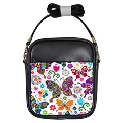 Butterflies Abstract Colorful Floral Flowers Vector Girls Sling Bag by Pakjumat