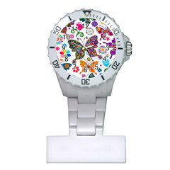 Butterflies Abstract Colorful Floral Flowers Vector Plastic Nurses Watch by Pakjumat