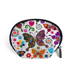 Butterflies Abstract Colorful Floral Flowers Vector Accessory Pouch (small) by Pakjumat