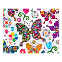 Butterflies Abstract Colorful Floral Flowers Vector Two Sides Premium Plush Fleece Blanket (large) by Pakjumat