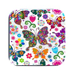 Butterflies Abstract Colorful Floral Flowers Vector Square Metal Box (black)