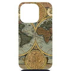 Vintage World Map Travel Geography Iphone 14 Pro Black Uv Print Case by Pakjumat