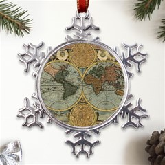 Vintage World Map Travel Geography Metal Large Snowflake Ornament by Pakjumat