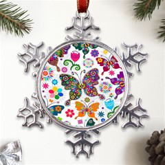 Butterflies Abstract Colorful Floral Flowers Vector Metal Large Snowflake Ornament by Pakjumat