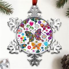 Butterflies Abstract Colorful Floral Flowers Vector Metal Small Snowflake Ornament by Pakjumat