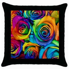 Colorful Roses Bouquet Rainbow Throw Pillow Case (black) by Pakjumat