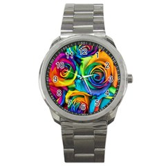 Colorful Roses Bouquet Rainbow Sport Metal Watch by Pakjumat