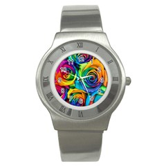 Colorful Roses Bouquet Rainbow Stainless Steel Watch by Pakjumat