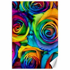 Colorful Roses Bouquet Rainbow Canvas 12  X 18  by Pakjumat