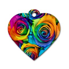 Colorful Roses Bouquet Rainbow Dog Tag Heart (one Side) by Pakjumat