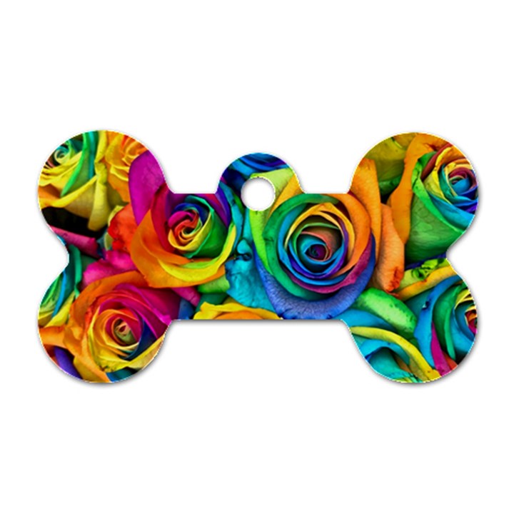 Colorful Roses Bouquet Rainbow Dog Tag Bone (One Side)