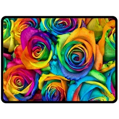 Colorful Roses Bouquet Rainbow Fleece Blanket (large) by Pakjumat