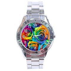 Colorful Roses Bouquet Rainbow Stainless Steel Analogue Watch by Pakjumat