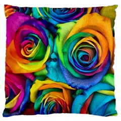 Colorful Roses Bouquet Rainbow Large Cushion Case (one Side) by Pakjumat