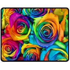 Colorful Roses Bouquet Rainbow Two Sides Fleece Blanket (medium) by Pakjumat