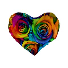 Colorful Roses Bouquet Rainbow Standard 16  Premium Flano Heart Shape Cushions by Pakjumat