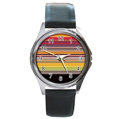 Neopolitan Horizontal Lines Strokes Round Metal Watch by Pakjumat