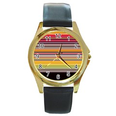 Neopolitan Horizontal Lines Strokes Round Gold Metal Watch by Pakjumat