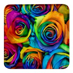 Colorful Roses Bouquet Rainbow Square Glass Fridge Magnet (4 Pack) by Pakjumat