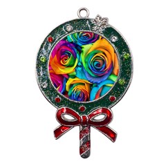 Colorful Roses Bouquet Rainbow Metal X mas Lollipop With Crystal Ornament by Pakjumat