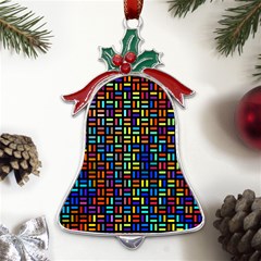 Geometric Colorful Square Rectangle Metal Holly Leaf Bell Ornament by Pakjumat