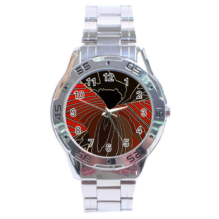 Red Gold Black Voracious Plant Leaf Stainless Steel Analogue Watch