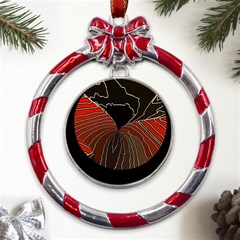 Red Gold Black Voracious Plant Leaf Metal Red Ribbon Round Ornament by Pakjumat