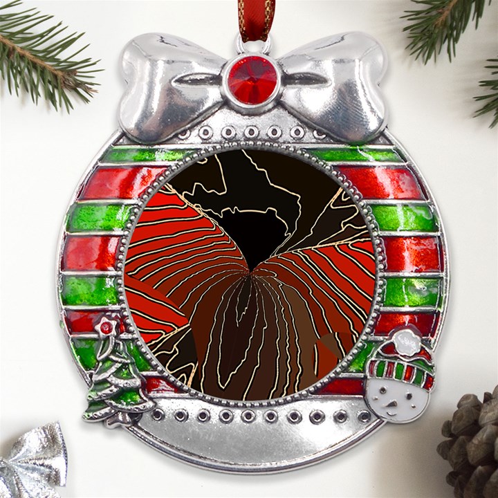 Red Gold Black Voracious Plant Leaf Metal X Mas Ribbon With Red Crystal Round Ornament